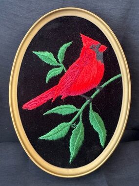 Vintage Enesco Embroidered Cardinal Wall Hanging